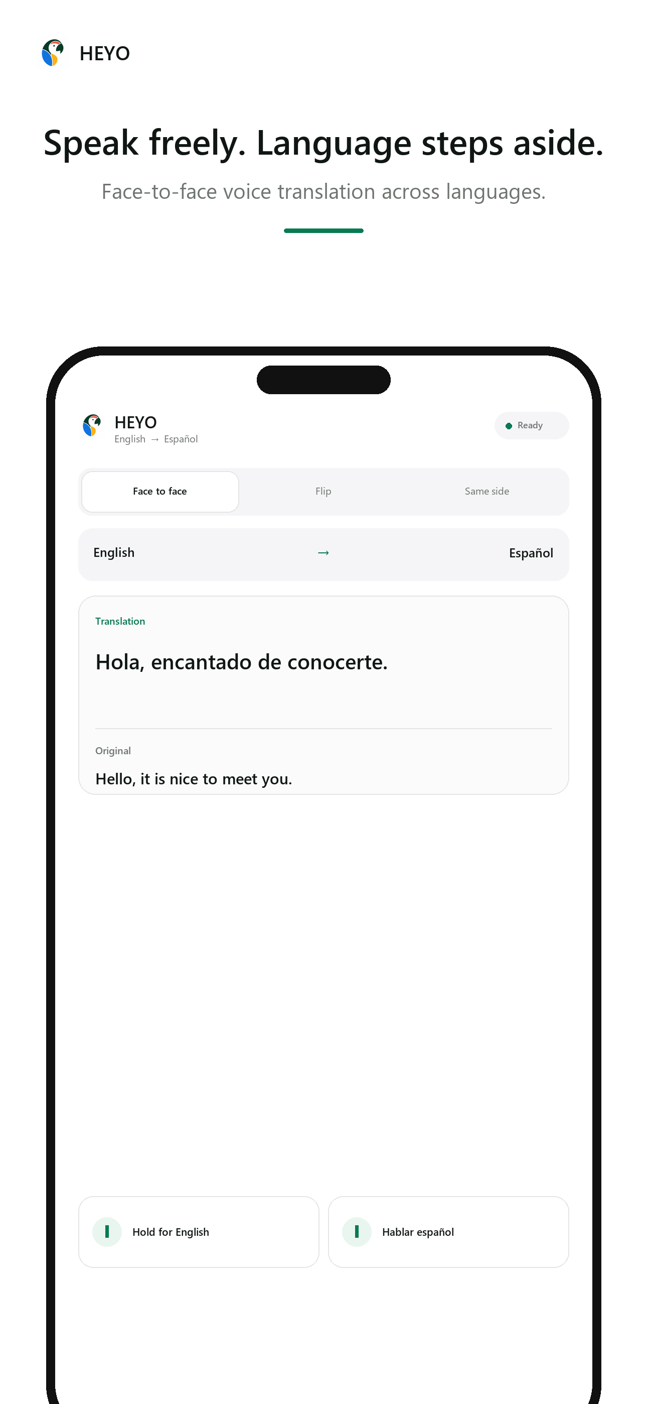 Face-to-face translation · Heyo